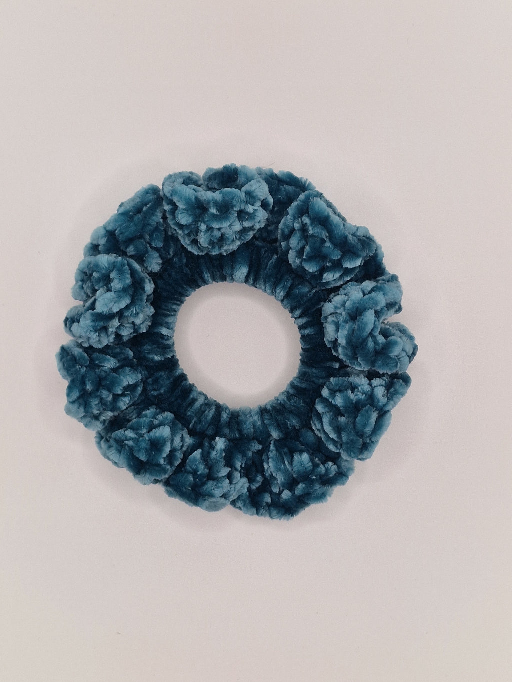 Crochet Velvet Scrunchie: Bernat Velvet Yarn, Pine Hair Tie