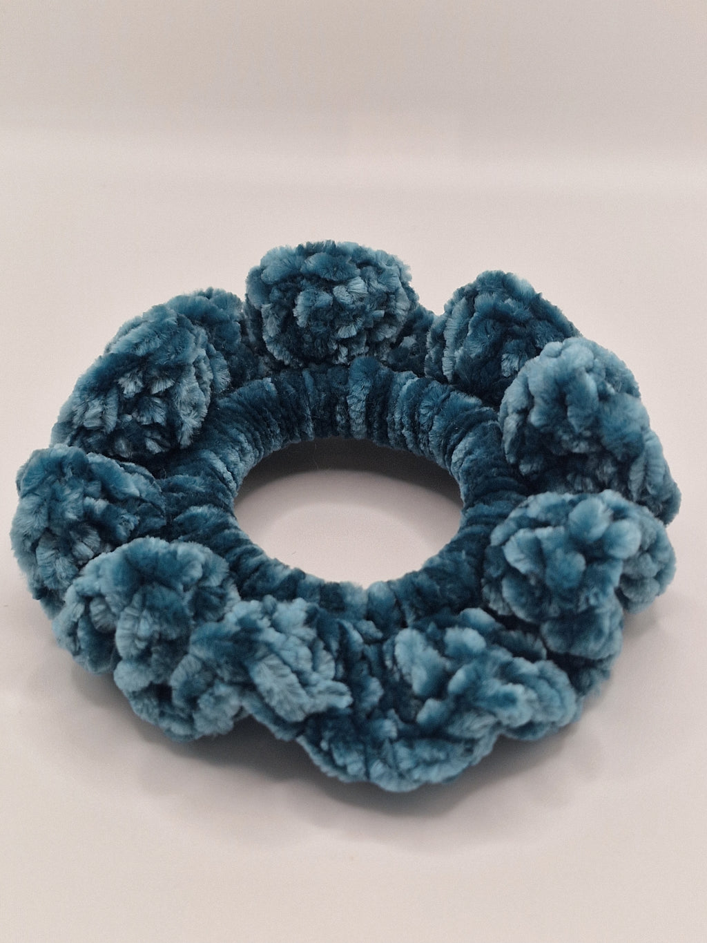 Crochet Velvet Scrunchie: Bernat Velvet Yarn, Pine Hair Tie