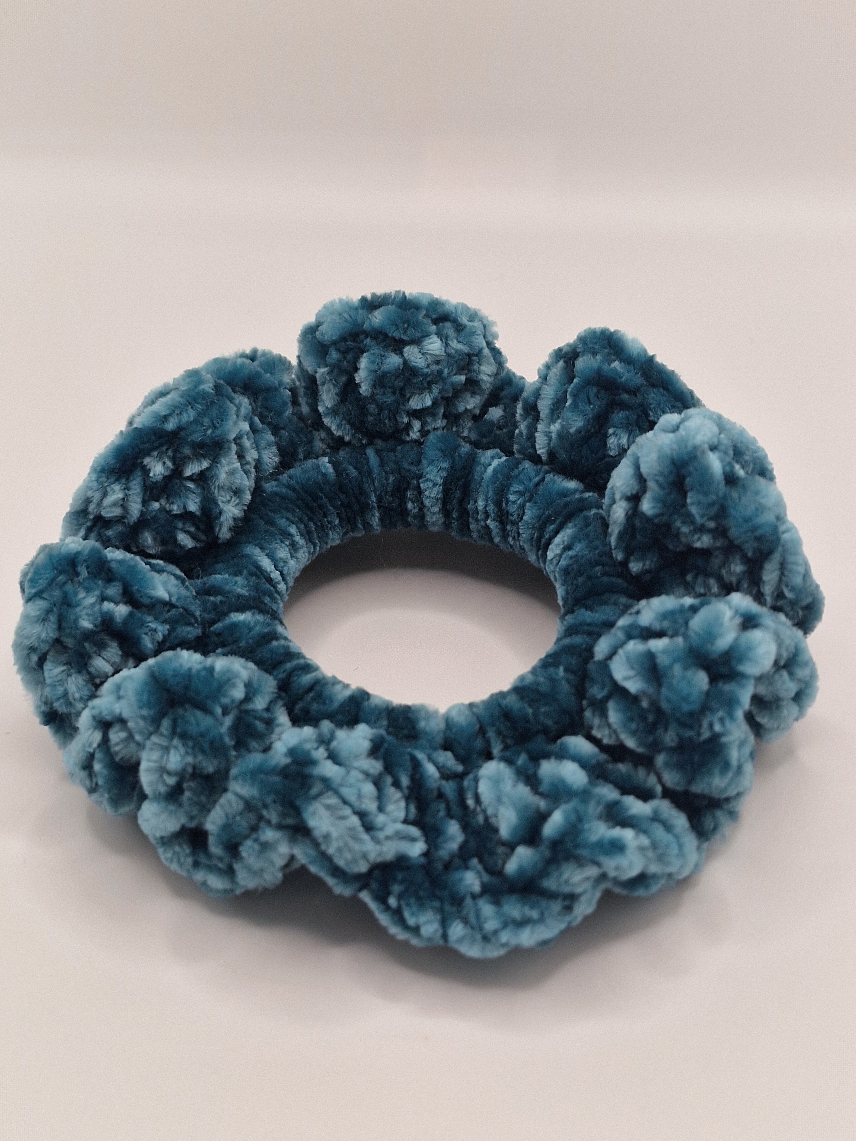Crochet Velvet Scrunchie: Bernat Velvet Yarn, Pine Hair Tie