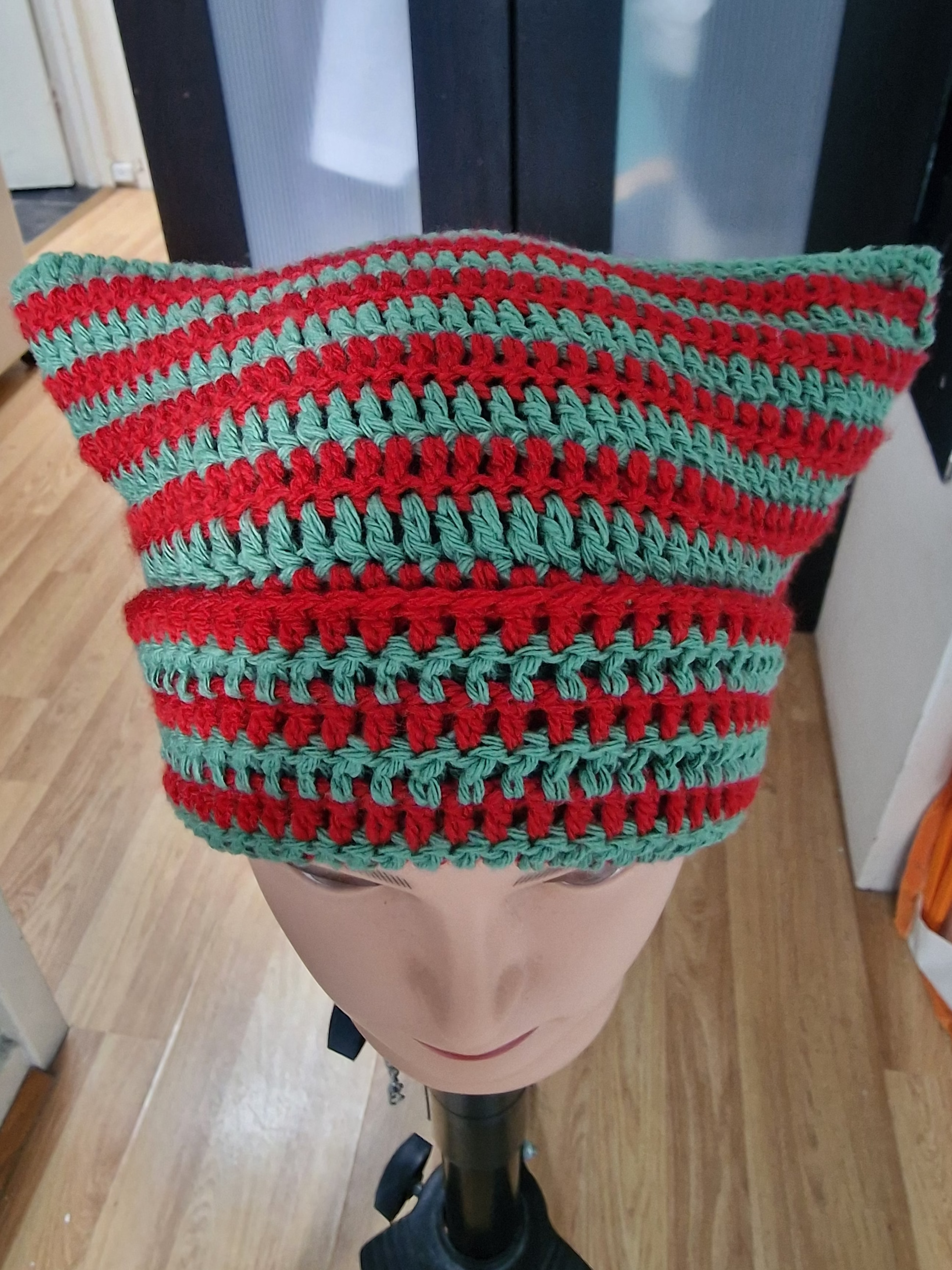 Crochet Striped Cat Ear Beanie: Oversized Kitty Hat