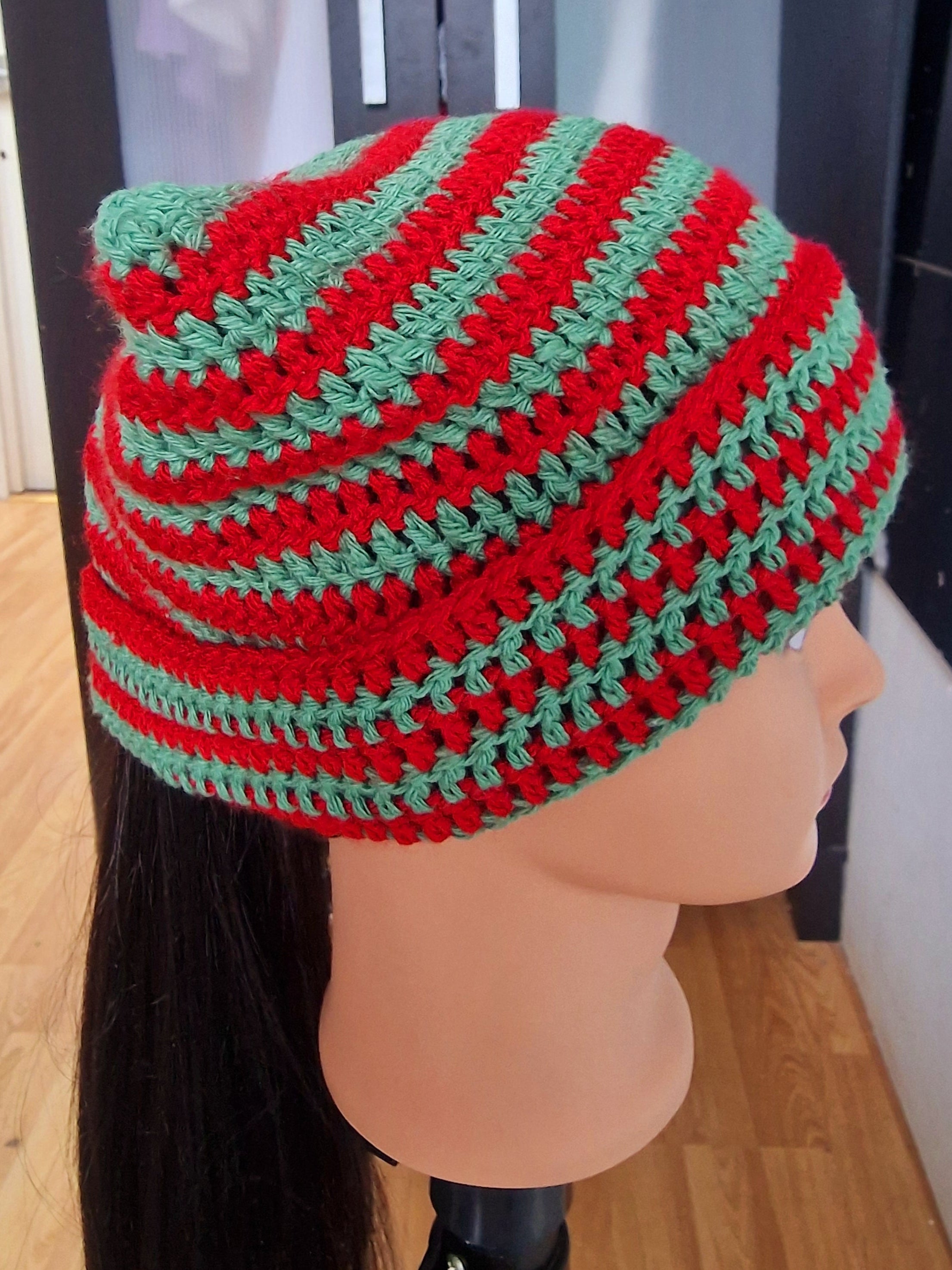 Crochet Striped Cat Ear Beanie: Oversized Kitty Hat