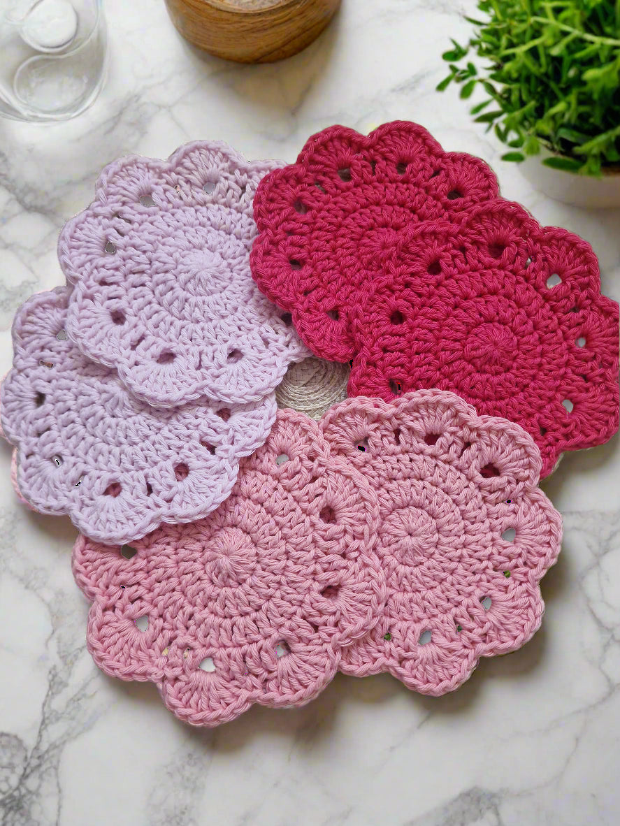 Crochet Coasters Set: Absorbent Cotton Drink Coasters, Table Protection